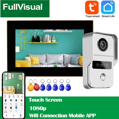 Видеодомофон Fullvisual 1080P с Wi-Fi, беспроводной домофон, дверной звонок с камерой, RFID-разблокировка, 7-дюймовый сенсорный экран, монитор с записью