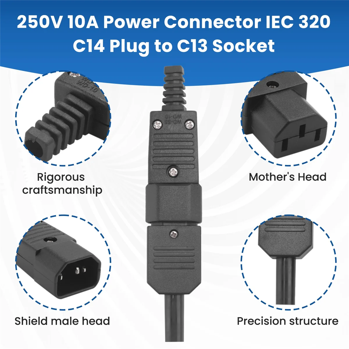 【A65I】 Разъем питания 250В 10А IEC 320: штекер C14 к гнезду C13 (art.: 3920dcc5e4e2d) - 3920dcc5e4e2d