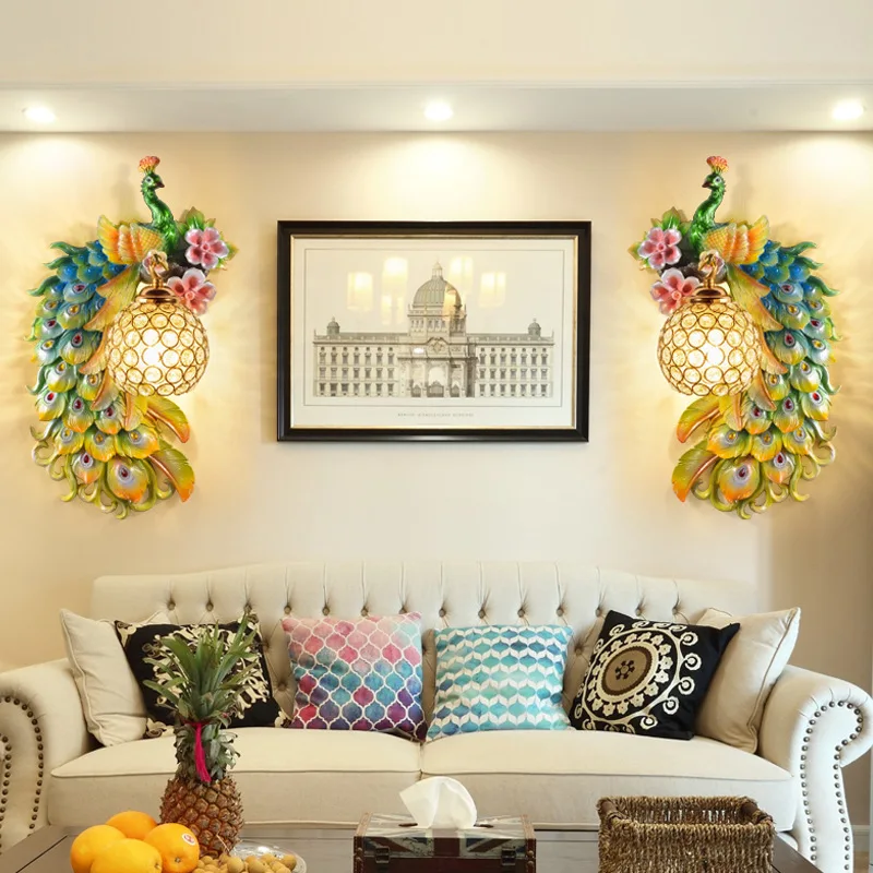 

Modern Luxury Simulation Peacock E27 Wall Light Background Wall Indoor Living Room Wall Corridor Wall Lamp Fixture Decoration