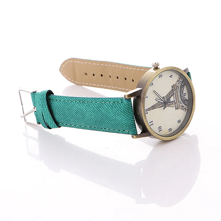 Часы женские с кожаной вставкой под джинсы Эйфелева башня бронзовые цвета