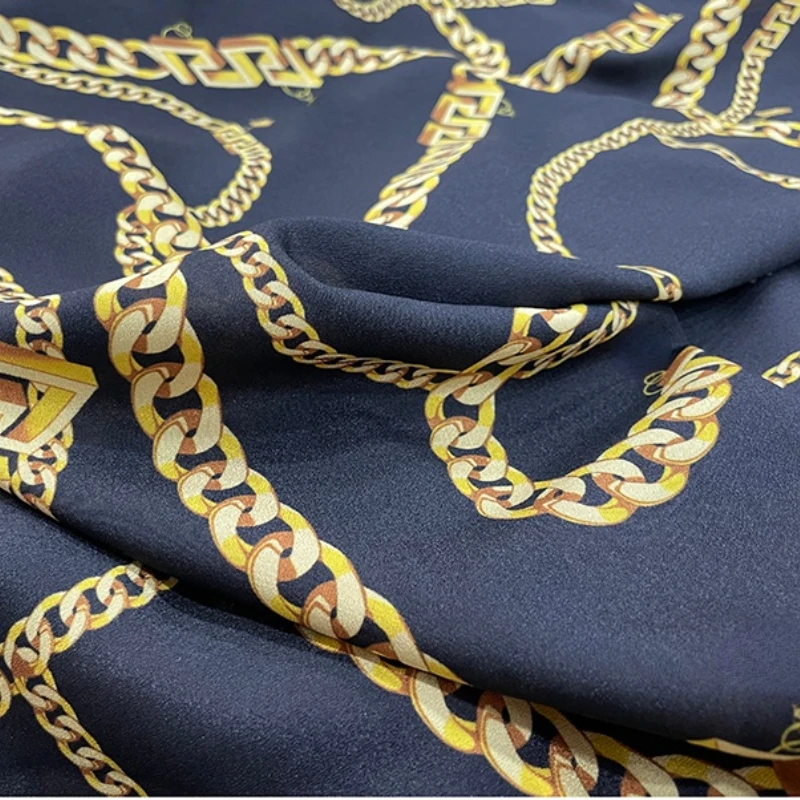 

Brand Fashion Design Fabric Gold Chain Printed Soft Polyester Summer Clothing Diy Fabrics Cloth for Dress by the Meter Sewing