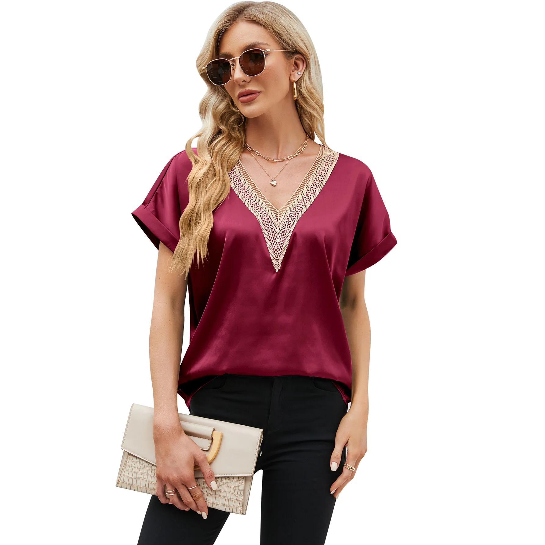 Женские рубашки и блузки рубашка с v-образным вырезом летняя блузка 2024