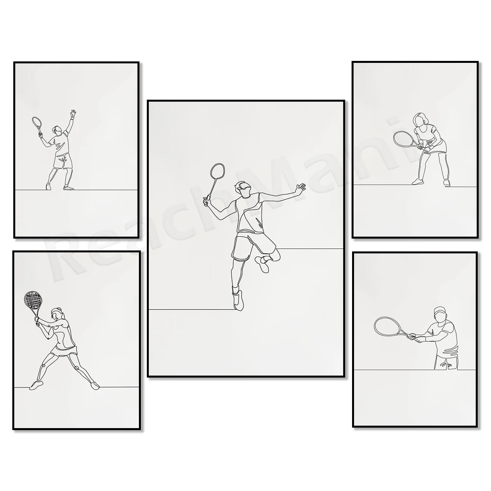 Плакат для игры в теннис простой скетч принт с непрерывным движением подарок