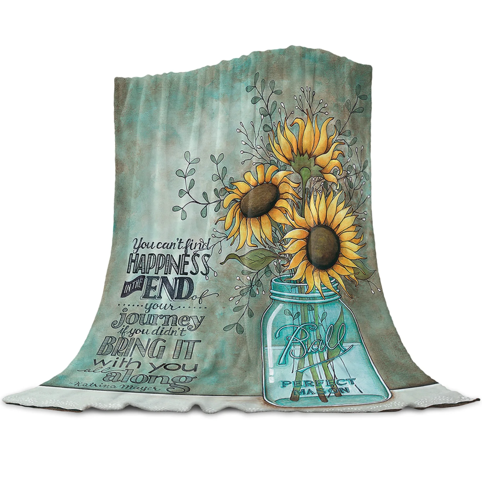 

Retro Farm Flower Blue Bottle Throw Blanket for Sofa Soft and Comfortable Flannel Blanket Children Gift Travel Camping
