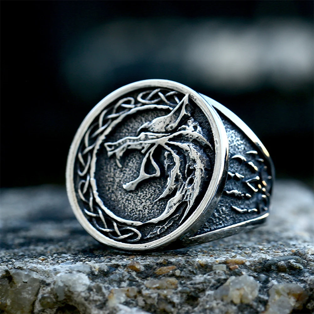 Fashion Men Viking Wolf Ring Stainless Steel Retro Norse Ring For Men Boy Rider Amulet Viking Jewelry Gift  Wholesale