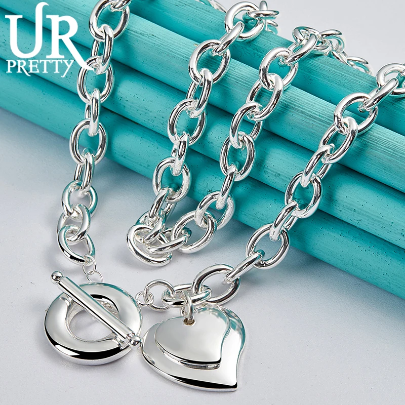 

URPRETTY 925 Sterling Silver Romantic Heart Necklace 18 Inch Chain For Woman Man Wedding Engagement Party Jewelry