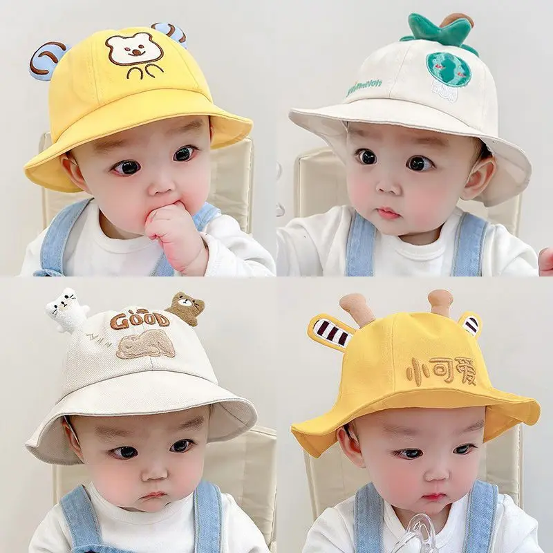 

2023 Spring and Autumn Thin Baby Cute Cute Cute Pot Hat for Boys and Girls Versatile Sunscreen Fisherman Hat