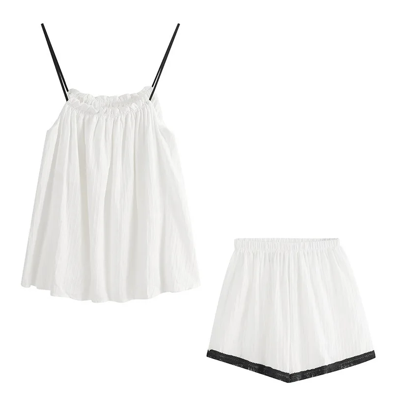 2023 New Women's Top Sexy Strap Two Piece Thin Loose Sleeveless Top Women's Shorts Casual Homewear