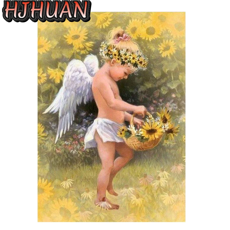 

Алмазная 5D картина «сделай сам» с ангелом, подсолнухом, полная круглая/квадратная картина Стразы, алмазная вышивка крестиком, мозаика, дома...