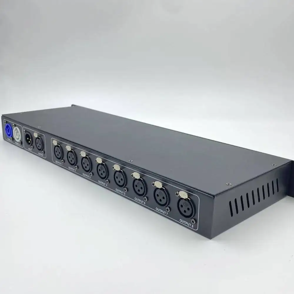 Фото 8-полосный распределитель DMX512, 8-канальный разветвитель DMX, усилитель сигнала, электрическая изоляция, разъем XLR для светодиодного контроллера сценического освещения №3