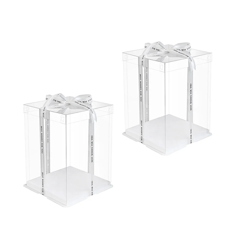 

2pcs Cake Container Cake Carrier Holder with Lid Cake Packing Wrapping Square Container For Candy Wedding Party Shower without