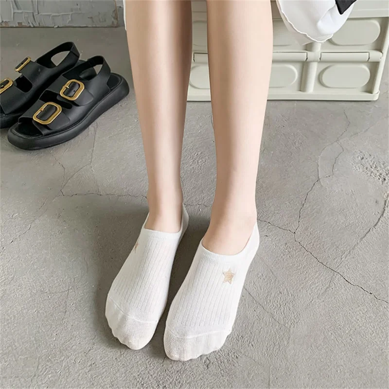 10Pairs Cotton Women's White Boat Socks Cartoon Pattern Bear Flower Casual Summer Breathable Cute Socks Short Happy Ankle Sock