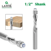 lavie 1pc 12 7mm shank flush trim solid carbide spiral top bearing cnc router bit down cut end mill bit face wood milling cutter