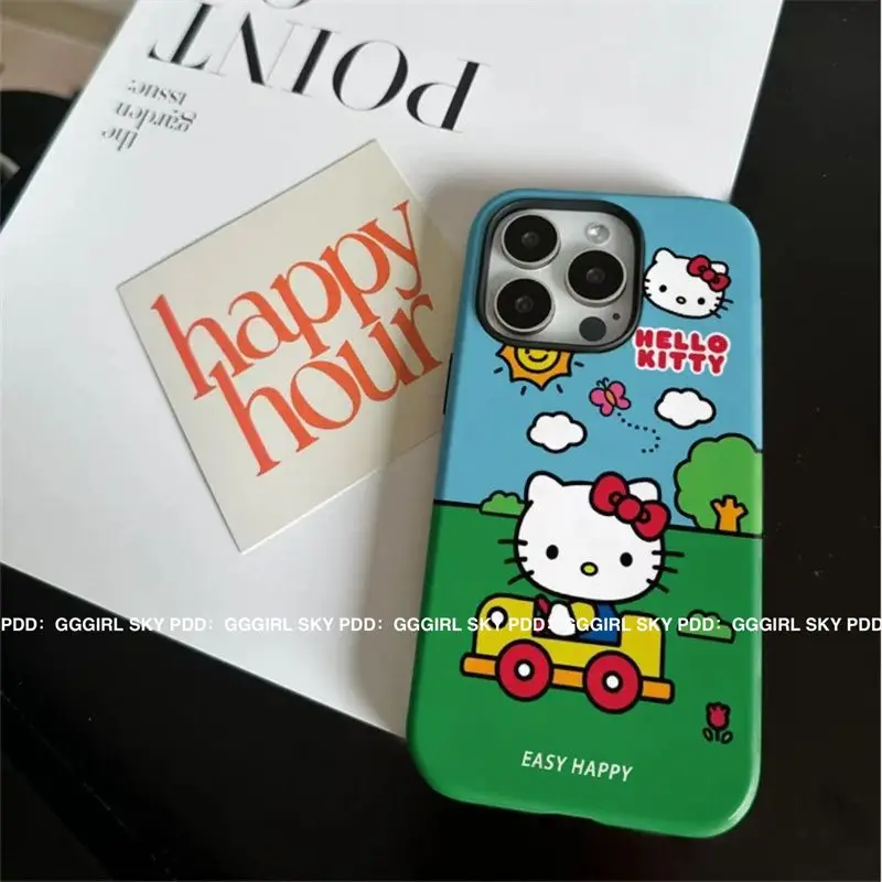 Чехол для телефона Sanrio HelloKitty Driving KT Cats iPhone 11 12 13 14 15 16 Pro Max Mini Plus чехол из ТПУ с