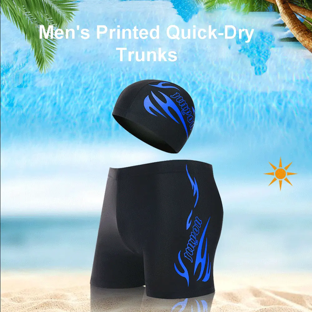 

Men Swimwear Tight Swim Trunks Plus Size Quick Dry Swimming Shorts + Cap Men's Swimsuit Boys Beach Shorts Swimming Trunks Pants