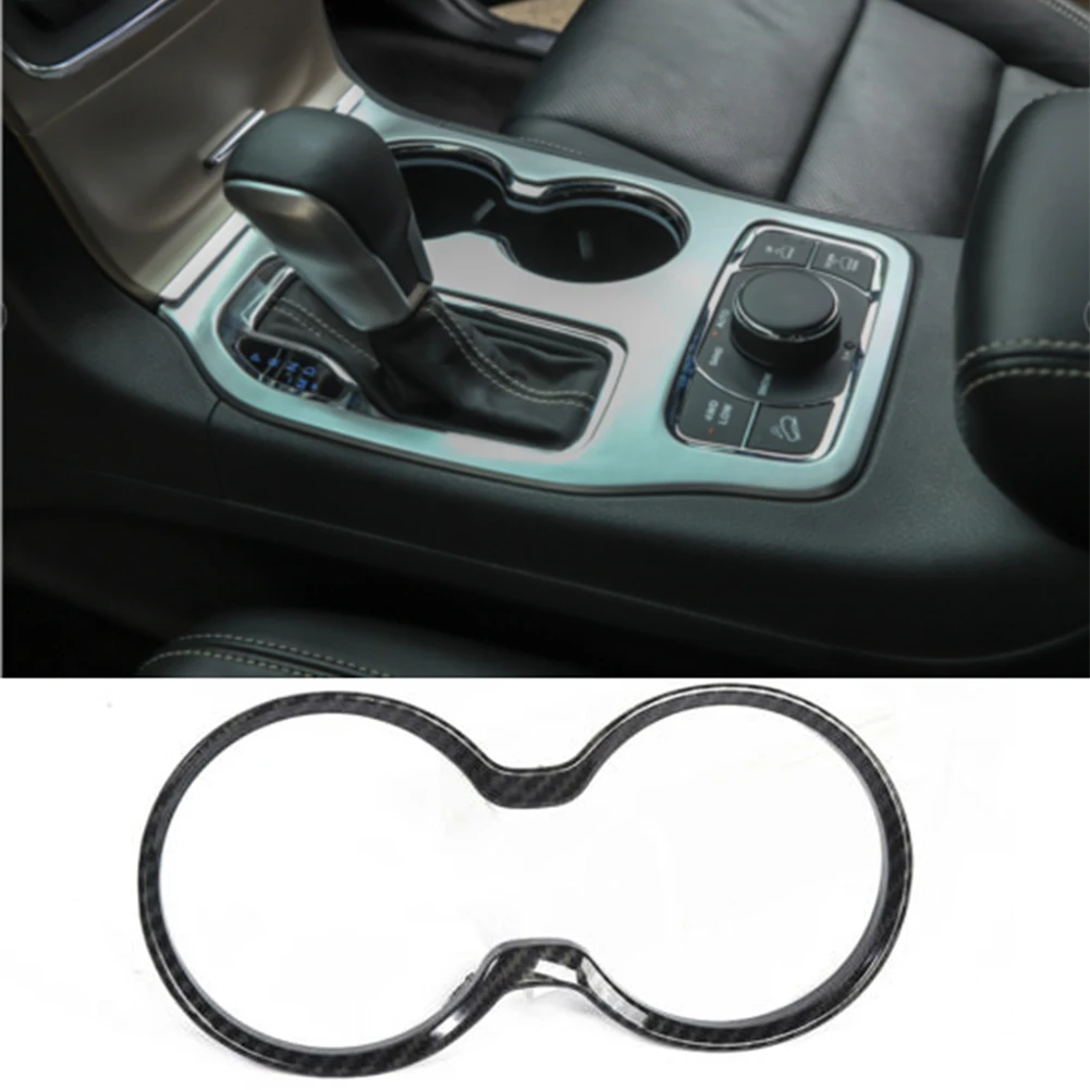 

1PC Front Gear Shift Cup Holder Cover Trim Ring Durable ABS Carbon Fiber Look For Grand Cherokee 11-2021 Interior Decor Parts