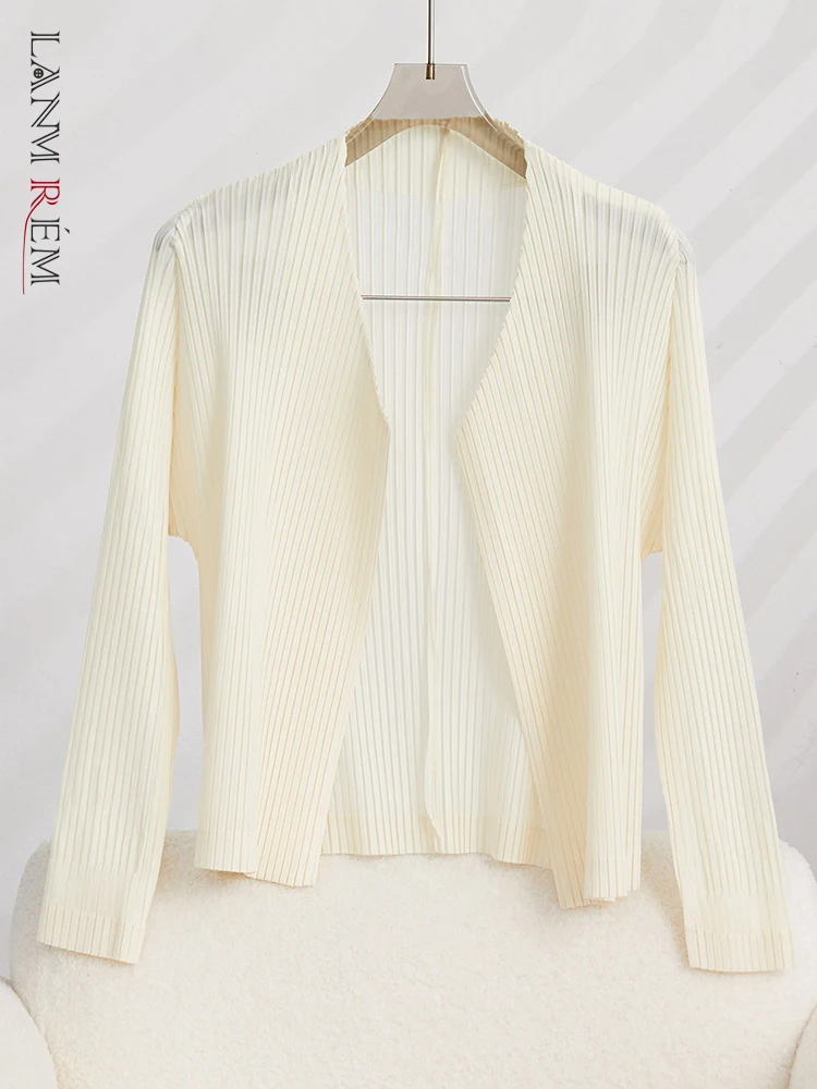 

LANMREM Open Stitch Pleated Shirt For Women Round Neck Long Sleeves Solid Color Tops Casua Female Clothing 2023 New 32D654