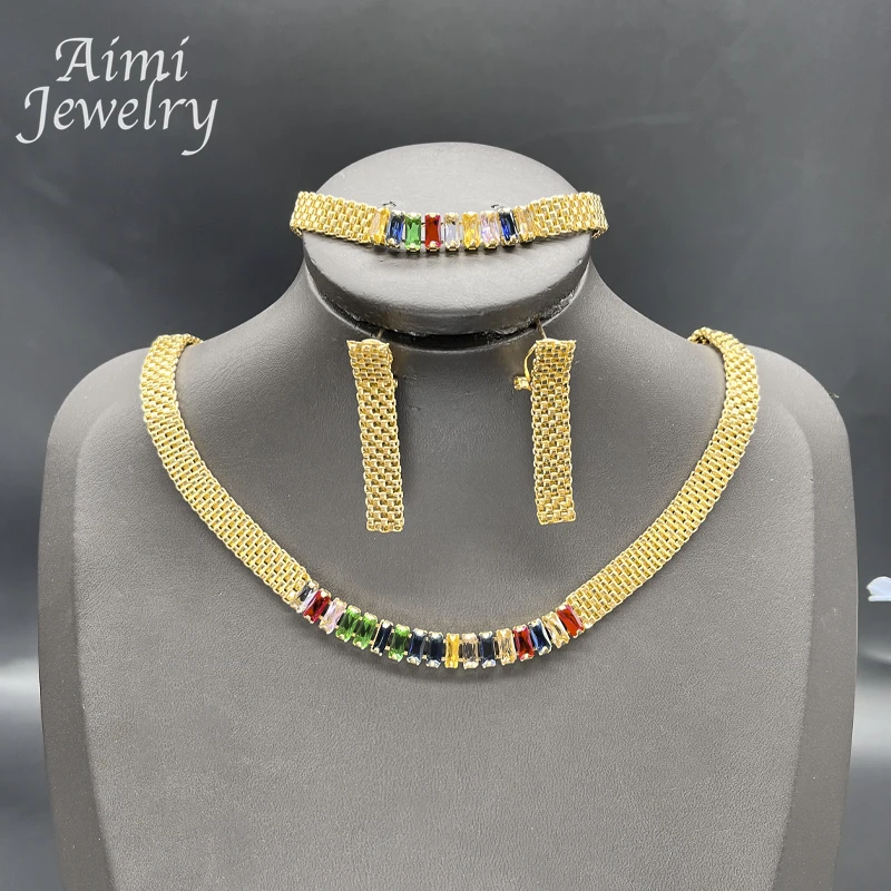 Золотое ожерелье-чокер с покрытием из золота 18 К серьги браслет багета