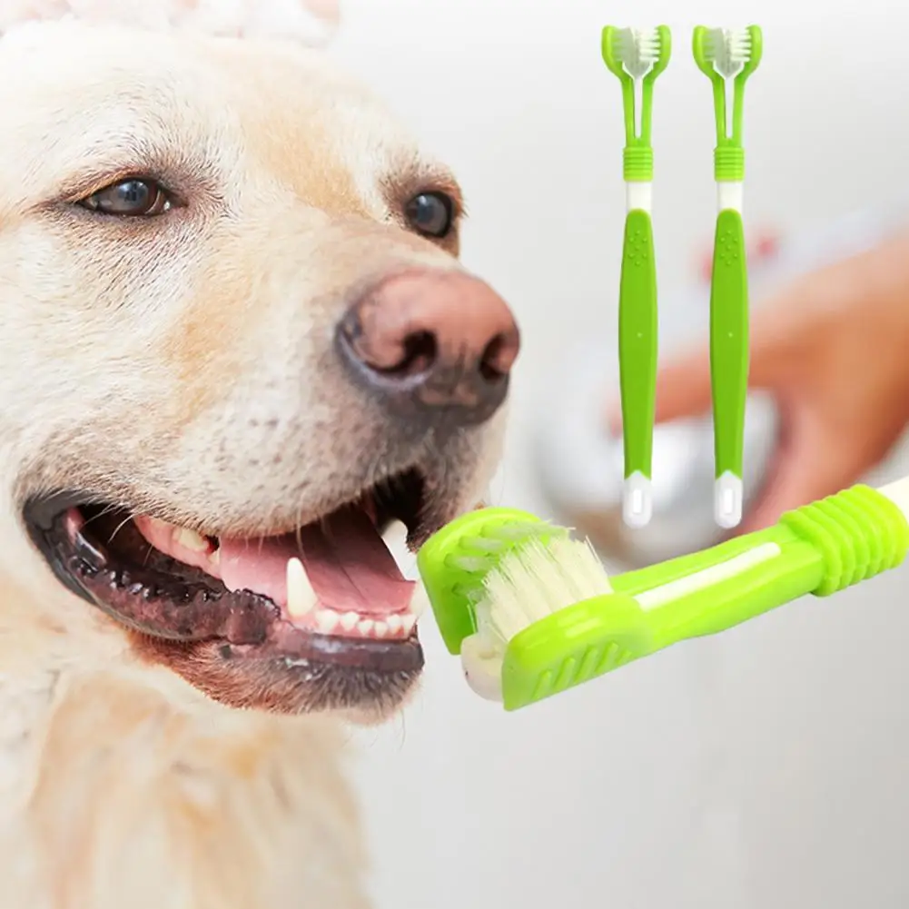 

2Pcs Toothbrush Non-Slip Handle Dog Toothbrush 3-Sided Dog Toothbrush-Teeth Cleaning Tool