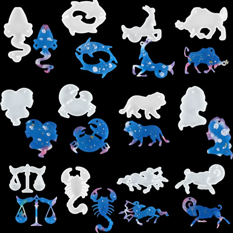 

Diy Crystal Gel Drop Mold 12 Constellation Graphic Brooch Pendant Decorative Pendant Resin Jewelry Silicone Mold