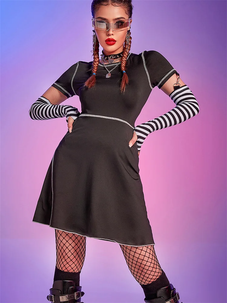 

Женское винтажное платье в полоску, черно-белое платье в готическом стиле с рукавами-крылышками и принтом черепа, летний сарафан, 2023