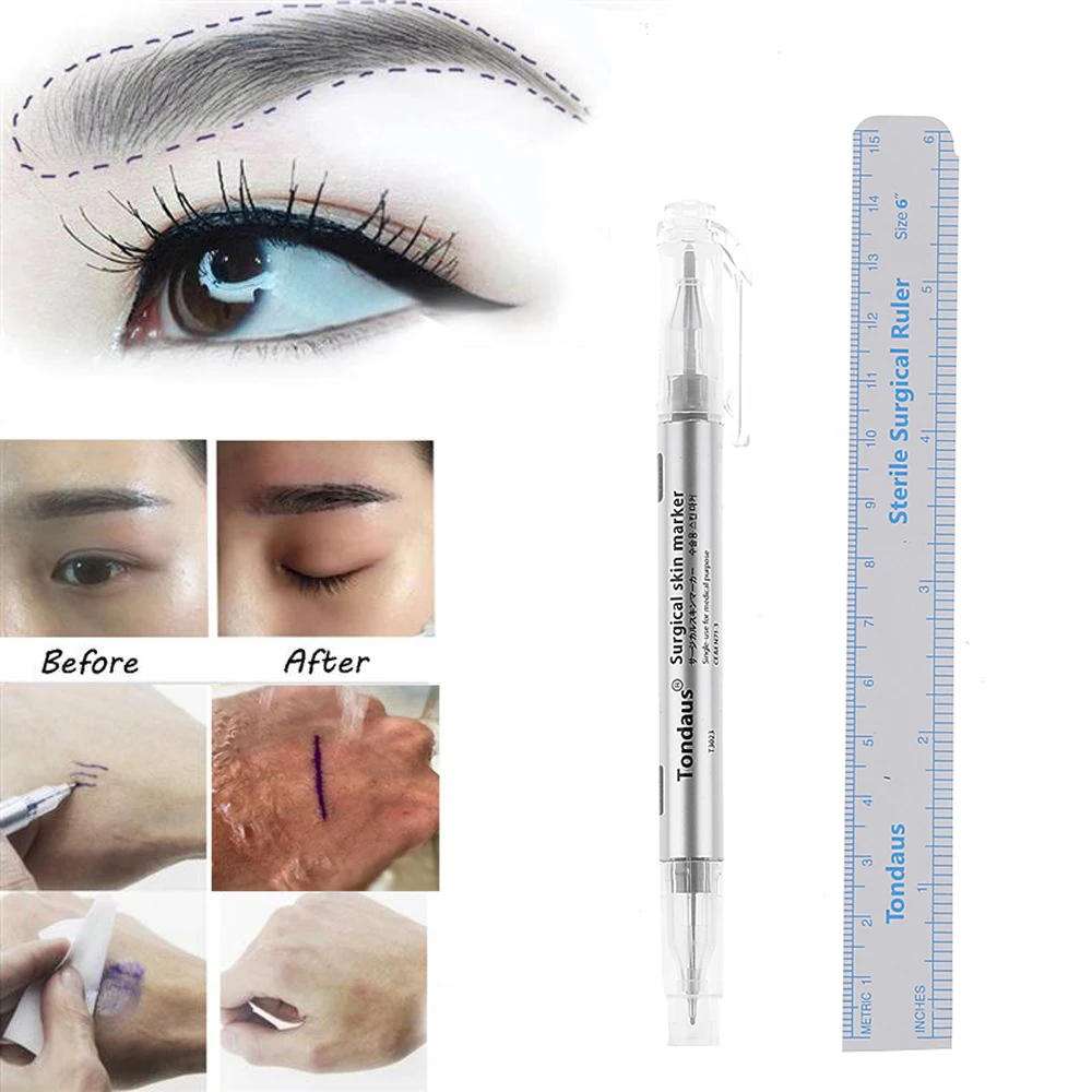 

Tattoo Skin Marker Pen Tool Accessories Surgical Skin Marker for Eyebrow 0.5mm/1mm Fixed Point Pen with Ruler Set Tools