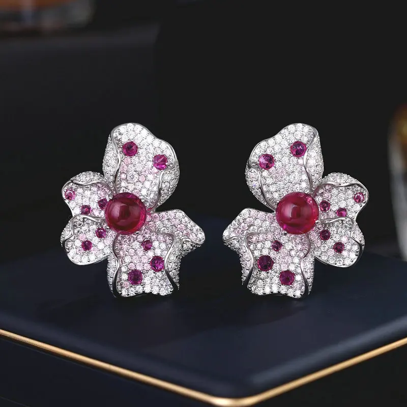 

SENYU Luxury Flower Big Stud Earring Beautiful Cubic Zirconia Women Wedding Jewelry for Banquet Bridal Earrings