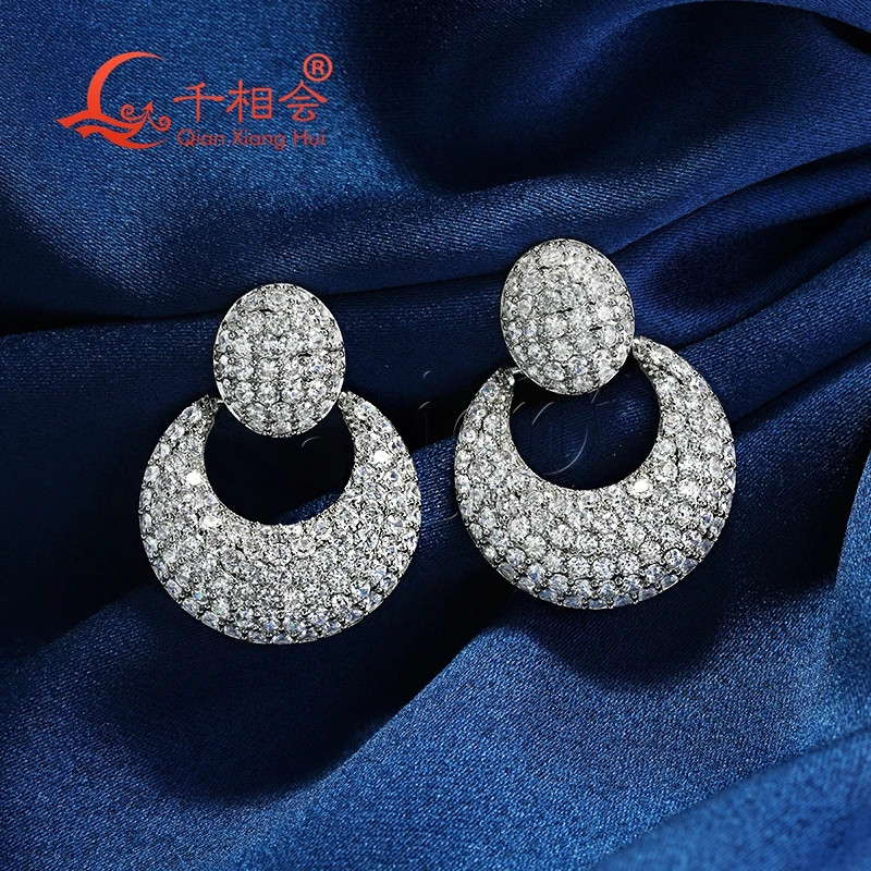31*41mm big moon hollow half circle S925 rings earrings ear stud D vvs white moissanite stone earrings jewelry woman gift