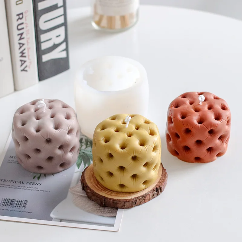 

Creative Round Sofa Stool Candle Silicone Mold DIY 3D Cylindrical Honeycomb Aromatic Soap Candle Making Gifts Craft Home Decor