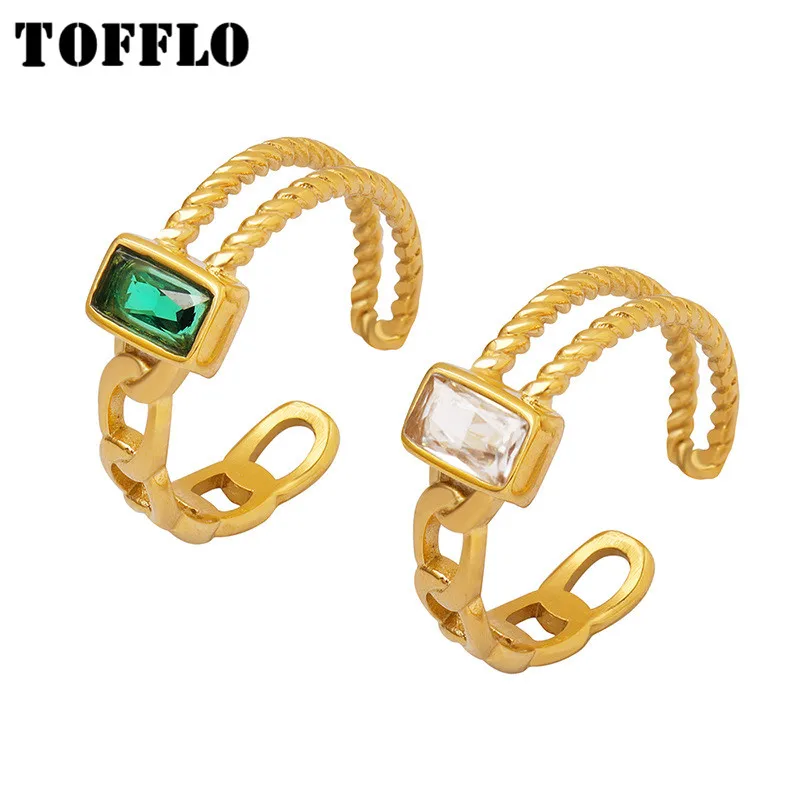 

TOFFLO Stainless Steel Jewelry Zircon Inlaid Ring Opening Adjustable Geometry Women's Fashion Ring BSA423