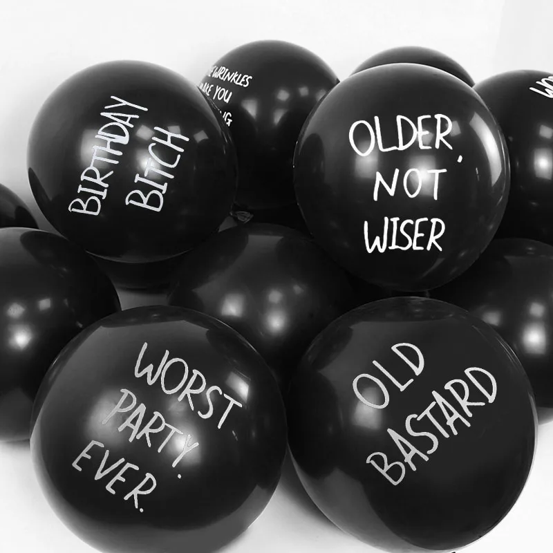

10pcs 12inch Black Abusive Balloons Funny Old Age Adult Birthday Party Cute Offensive Balloon Rude Latex Birthday Ballon for Men