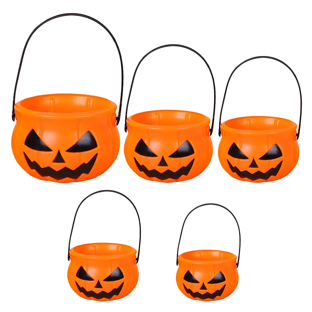 

5 Pcs Candy Jar Portable Child Plastic Playes Halloween Pumpkin Bowl Creative Bucket Decoration