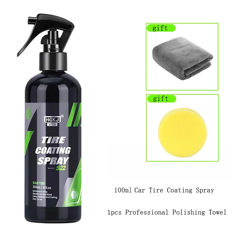 

Блеск для автомобильных шин HGKJ S22, 100/300 мл, восстанавливающий агент, блеск черного типа, спрей для автомобиля, керамическое покрытие, спрей для ухода за автомобилем