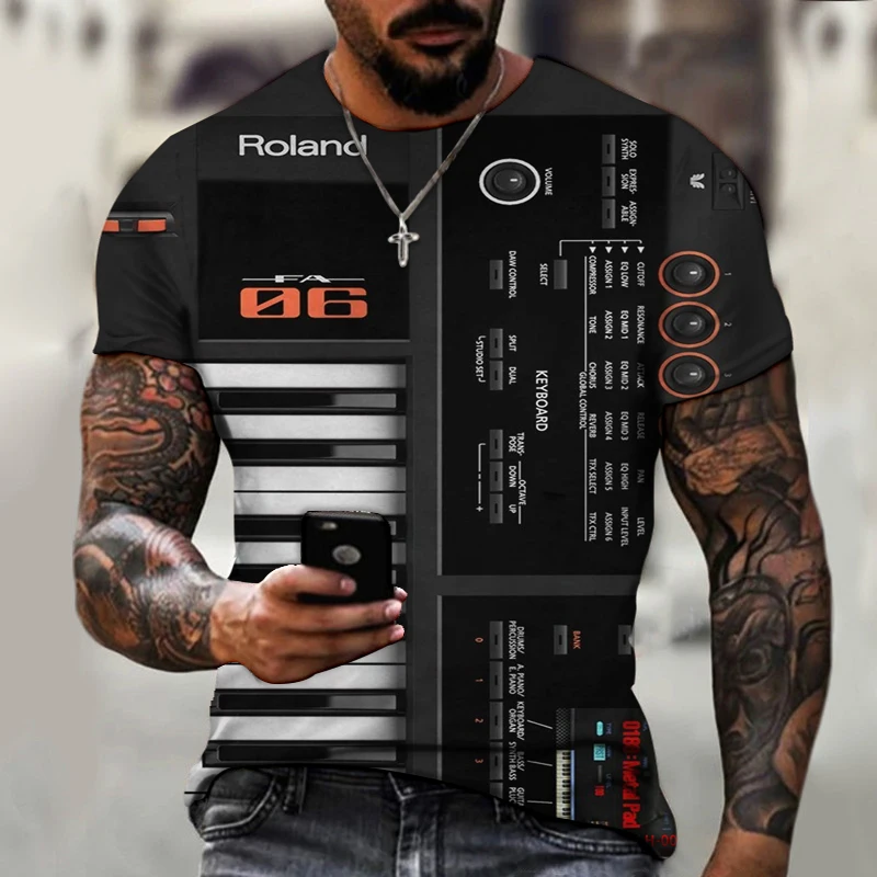Фортепиано-клавиши заметки Трехмерная 3D Художественная печать Мужская футболка