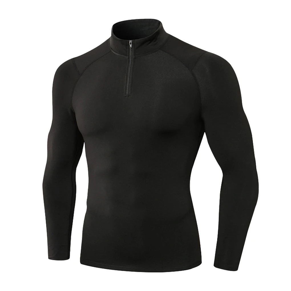 

Men Thermal Underwear High-Collar High-Elastic Tight Male Tops Neck Long Outdoor Pullover Clothing Gym Workout Black