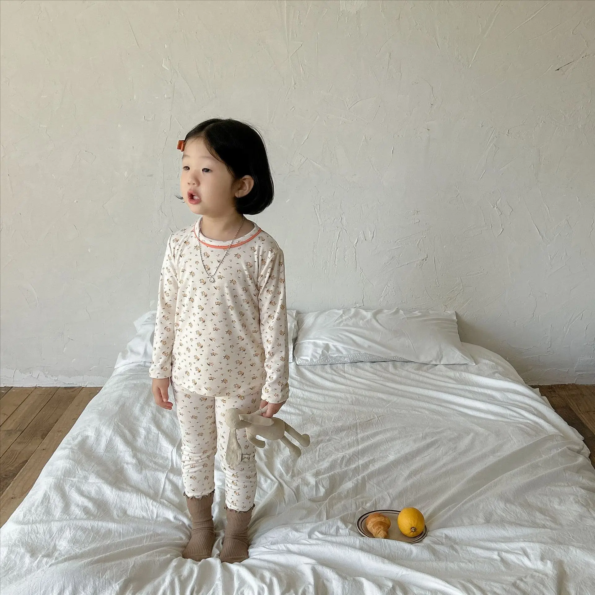 

Children Pajamas Set 2023 Spring and Autumn Korean Styles Floral Homewear Two Piece Set Girls Cotton High Elastic Sweet Suit