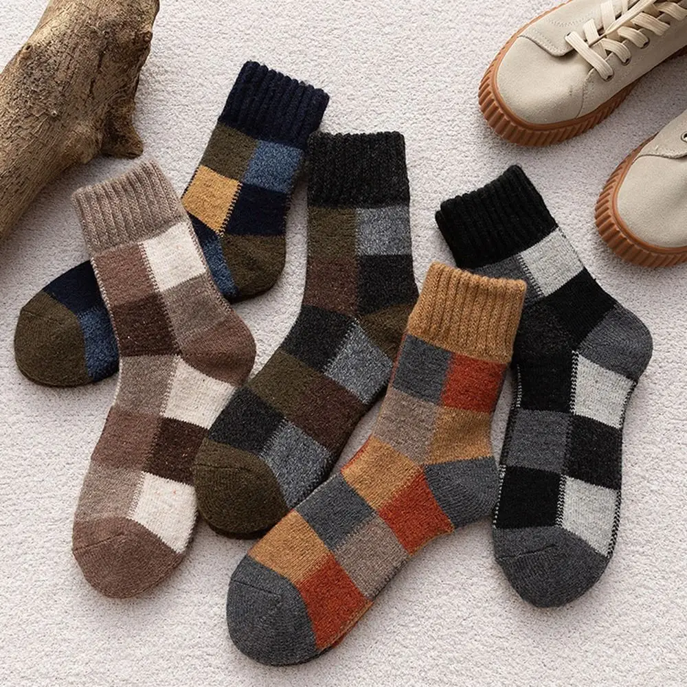 Socks Thicked Sleeping Socks Plush Socks Men Hosiery Middle Tube Socks Wool Socks Lattice Socks