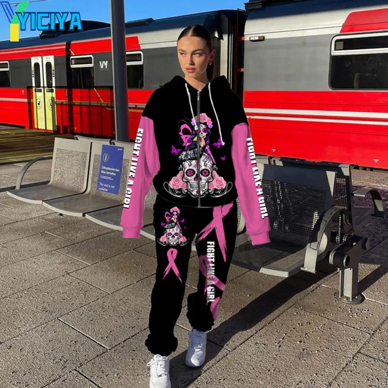 

YICIYA sets for women 2 pieces tracksuit pant sets Skull Rose Girl Print Unisex Hoodie Pants Set Sportswear Fashion Jogging Suit