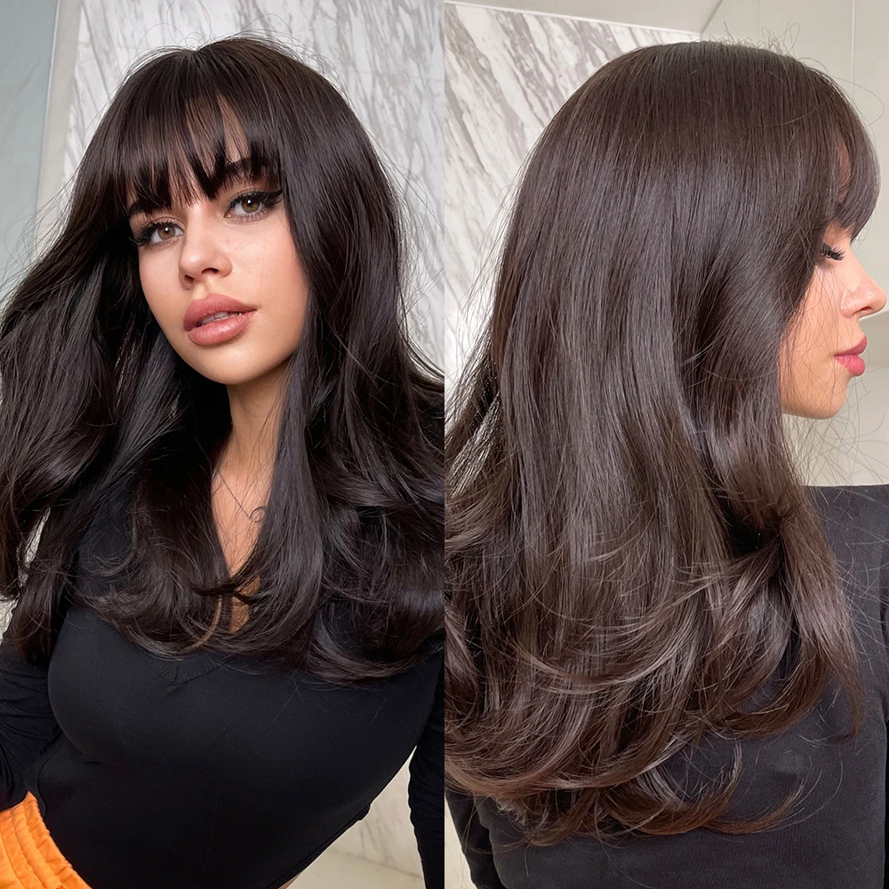 Medium Headband Wig Heat Resistant Hair Wig With Bangs