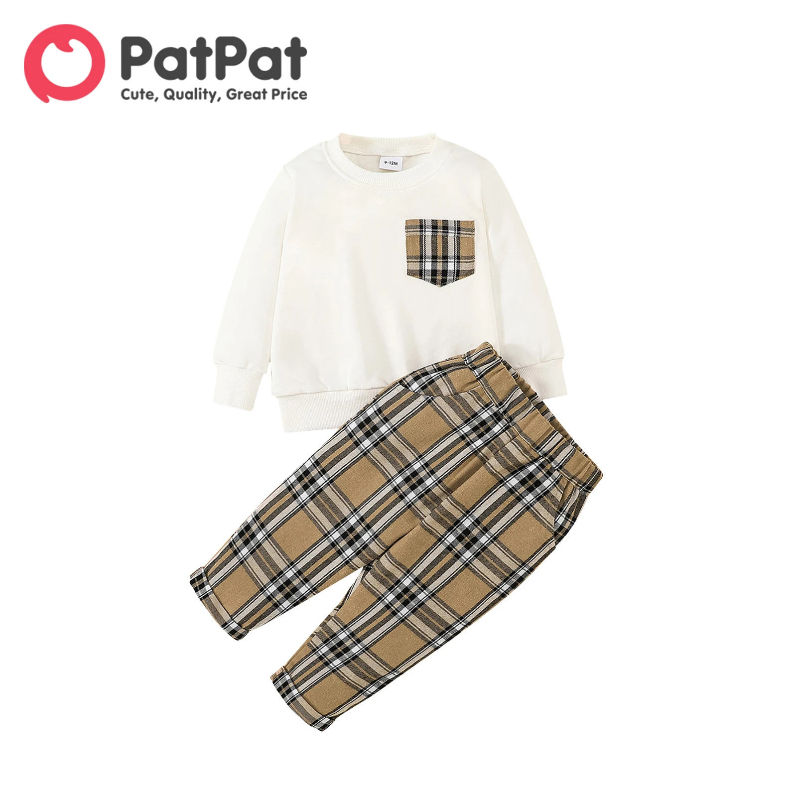 

PatPat 2pcs Baby Boy/Girl Long-sleeve Sweatshirt and Plaid Sweatpants Set