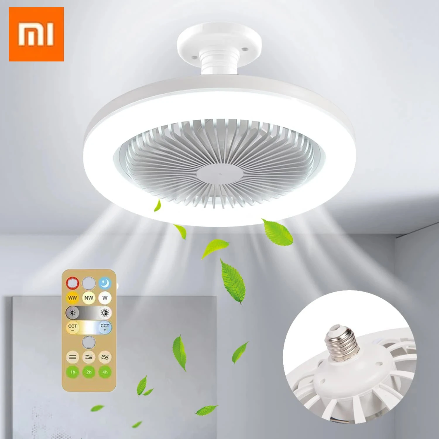 

Потолочный вентилятор Xiaomi 30 Вт с лампой E27, лампа-преобразователь с дистанционным управлением для спальни, гостиной, дома, тихий, новый