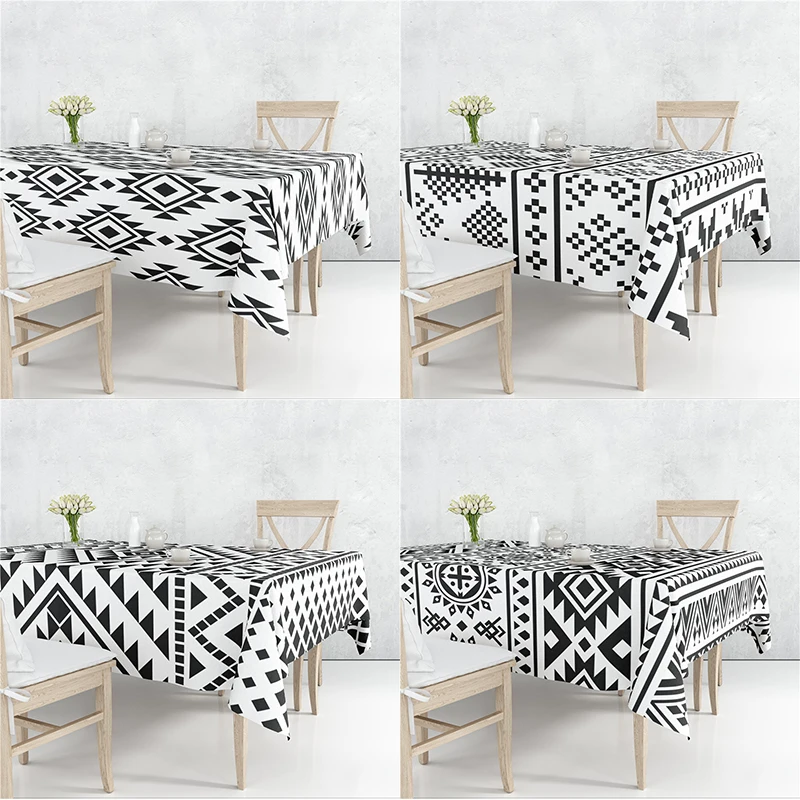 

Black White Bohemian Ethnic Style Linen Tablecloth Table Dustproof Cover Heat Resistant For Kitchen Dining Room Multiple Sizes