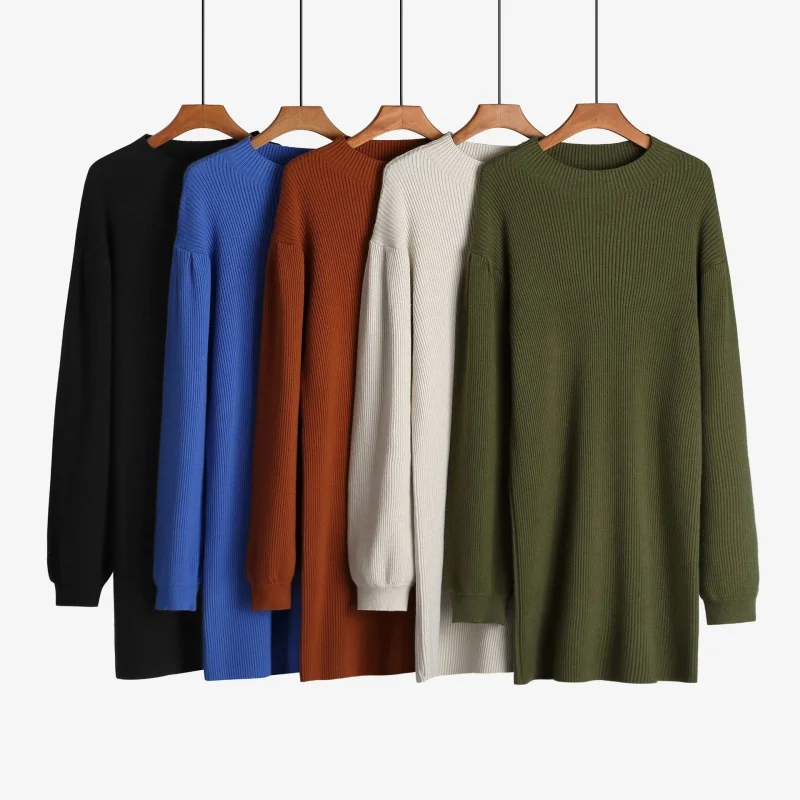 

2023 Popular Lantern Sleeve Thread High Elastic Women's Sweater Thick plus Sizes Loose Dress plus Size Long Dress