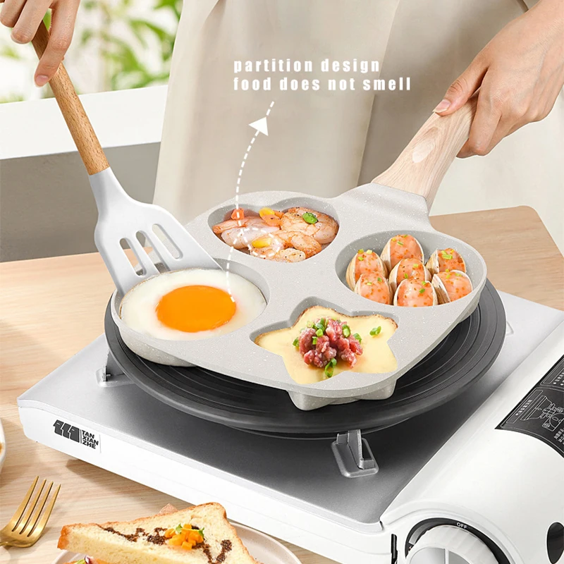 

4 Hole Non-Stick Egg Pancake Pan Frying Pan Home Thicken Skillet Fried Induction Cooker Gas Stove Special Saucepan Nonstick Pan