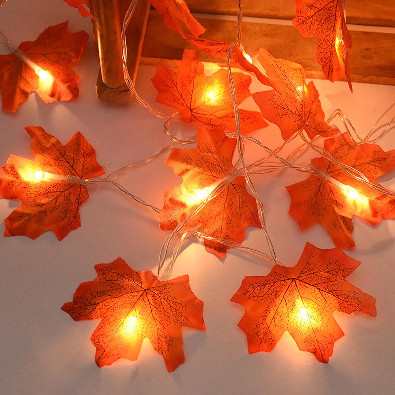 

3M 20LED Artificial Autumn Maple Leaves Garland With LED Lights Halloween Pumpkin Fairy Lights For Thanksgiving Party Decor Xmas