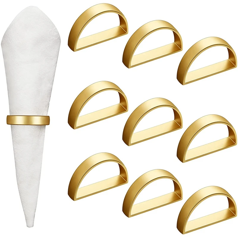 

10 Pieces Gold Napkin Rings Metal Napkin Ring Holders Modern Design Ring Holder Metal Semicircle Serviette Buckles