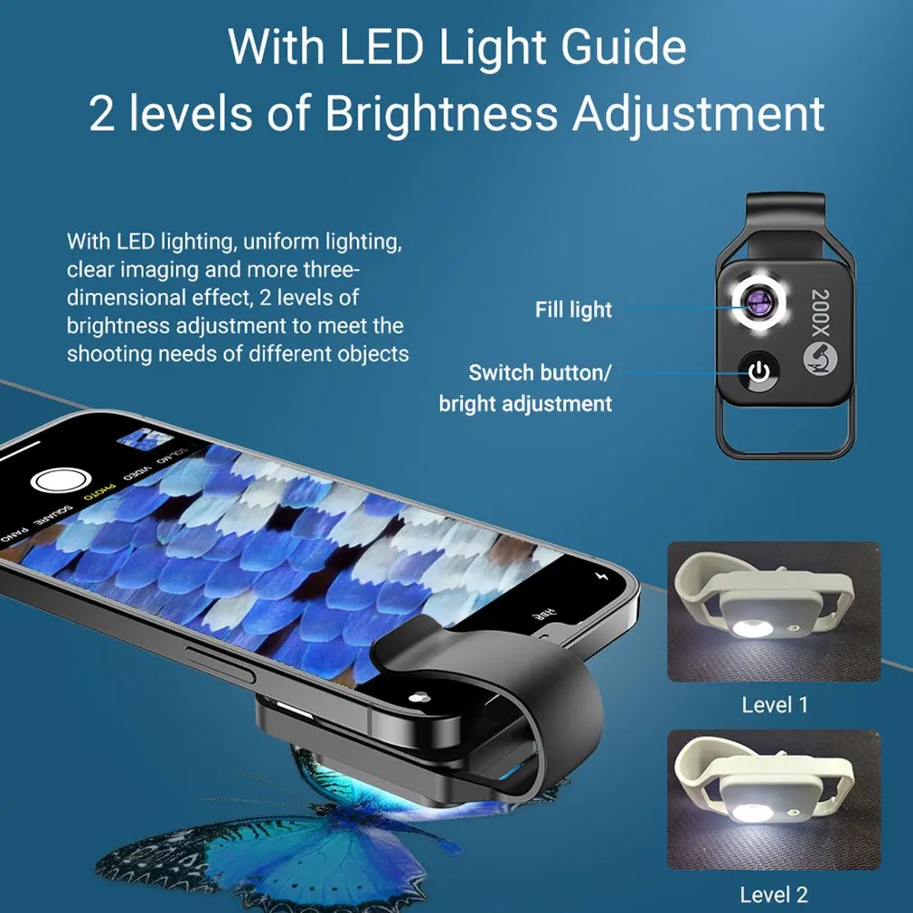 200X Magnification Microscope Lens With CPL Mobile LED Micro Pocket Macro For Iphones All Smartphones | Мобильные телефоны и