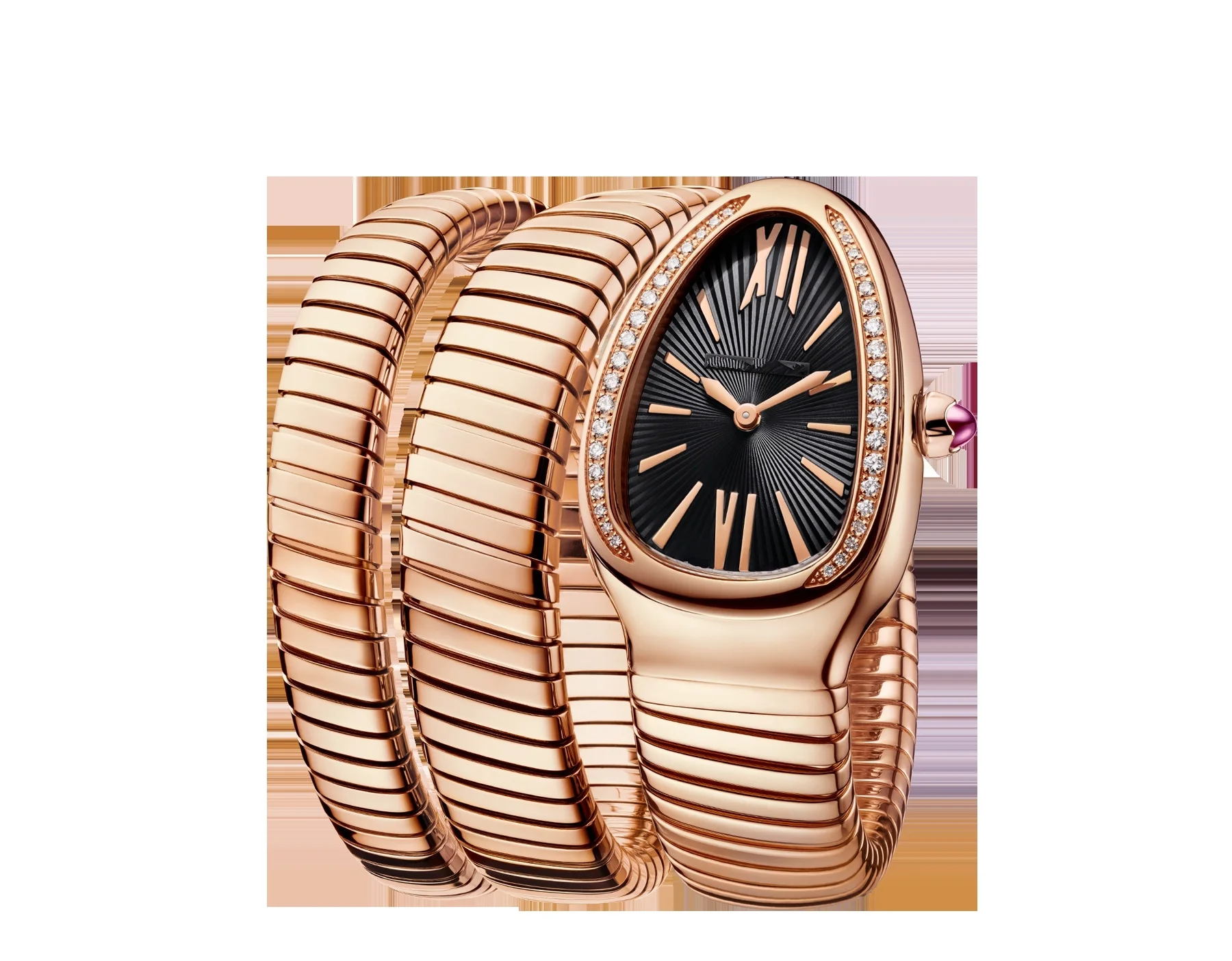 

High-Top Women Snake Full Rose Gold Long Short Bracelet Diamond Bezel Rome Lady Quartz Stainless Steel Sapphire