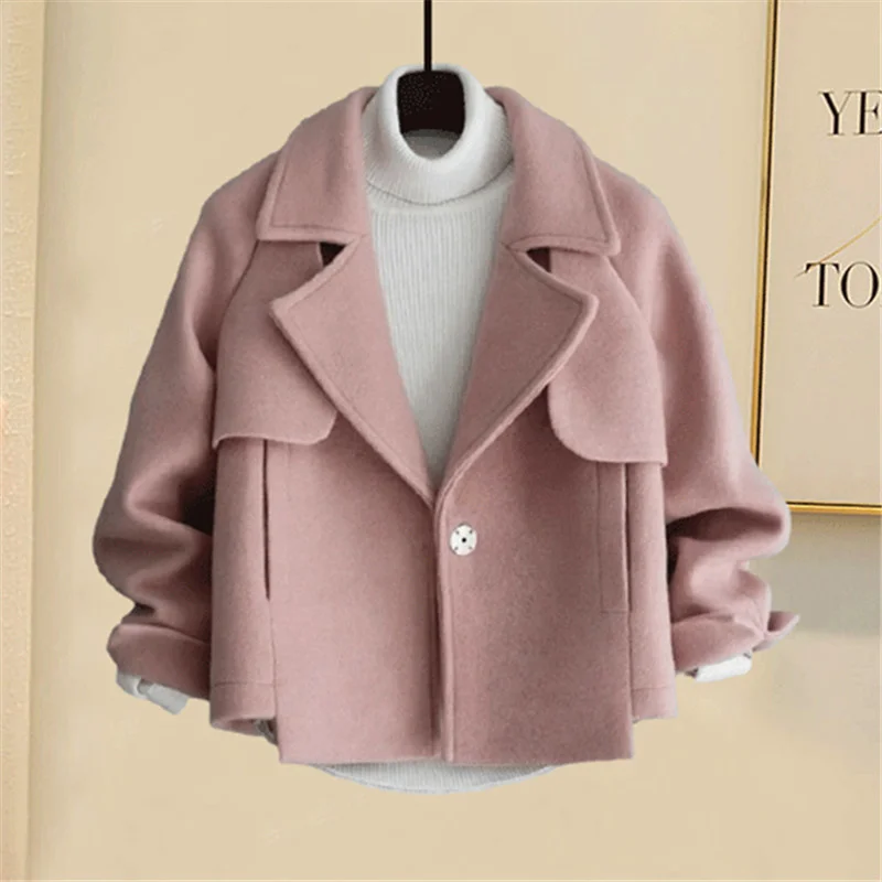 

Woolen Jacket Women's Autumn Winter Korean Version Of Solid Color Slim Long-sleeved Lapel Short Nizi Coat Temperament Commuting