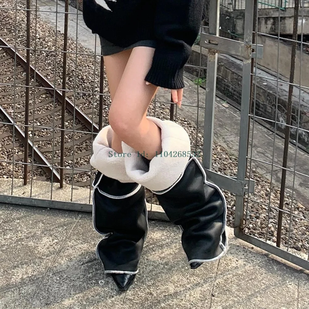 Плиссированные зимние ботинки разных цветов пикантные без шнуровки на шпильке с